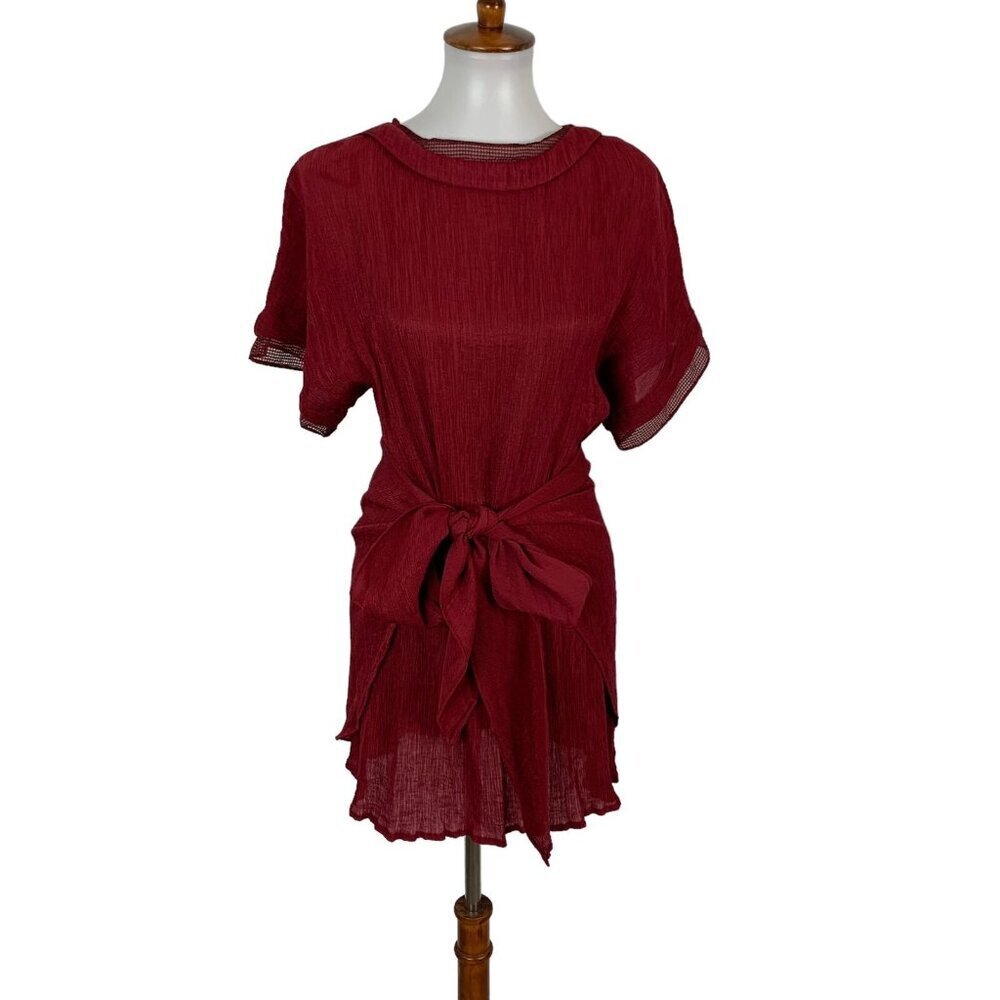 Princess Polly Dress 2 Burgundy Short Sleeve Tie Front Y2K‎ Party